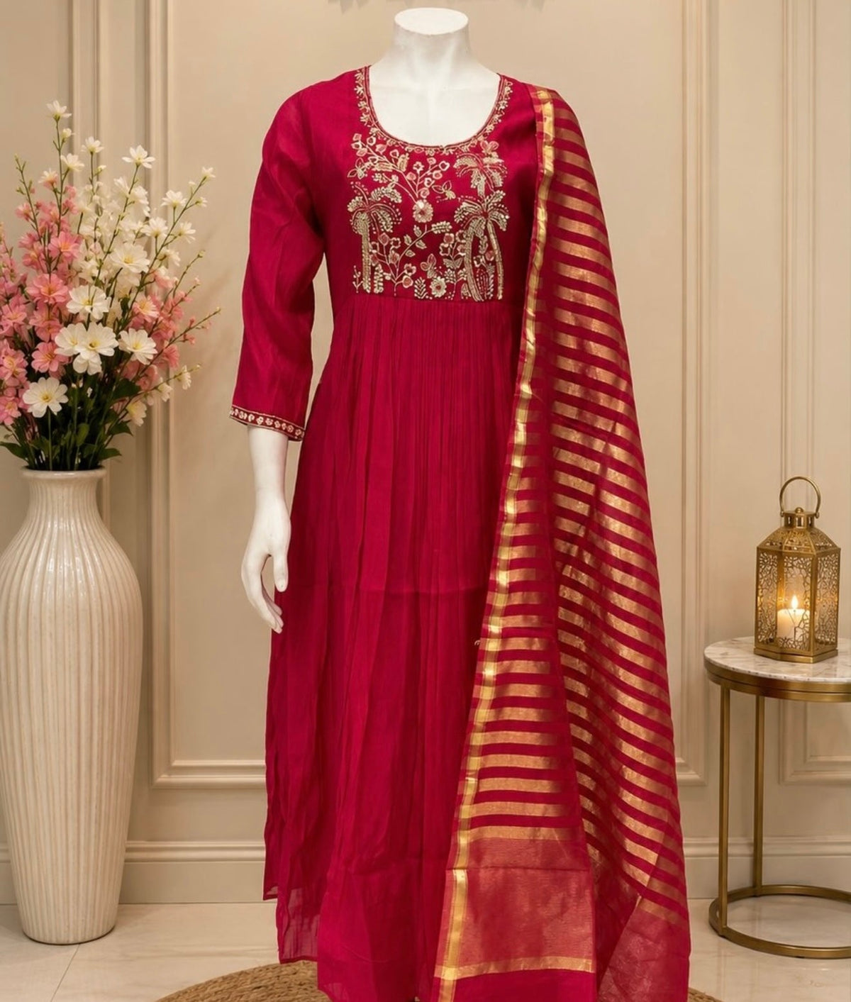 Ruby Stripe Anarkali